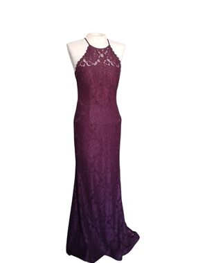 Betsy & Adam Burgundy Lace Evening Dress Size 6 Formal Midi Dress Elegant Party